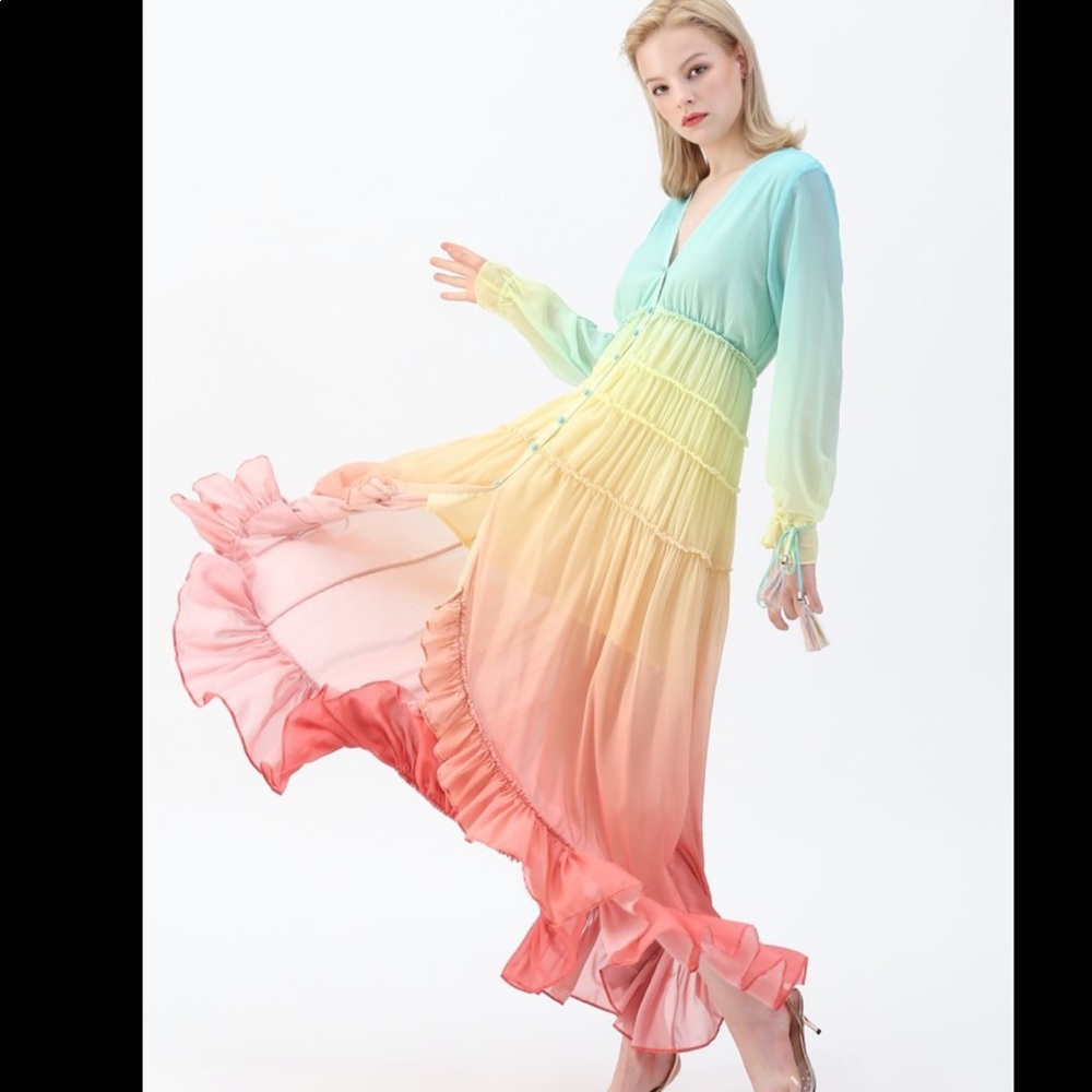 NWT Chicwish Rainbow Gradient Maxi Dress